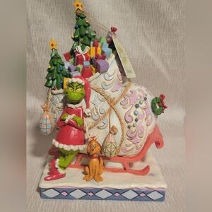 Jim Shore Large Grinch with Sleigh In Box EUC